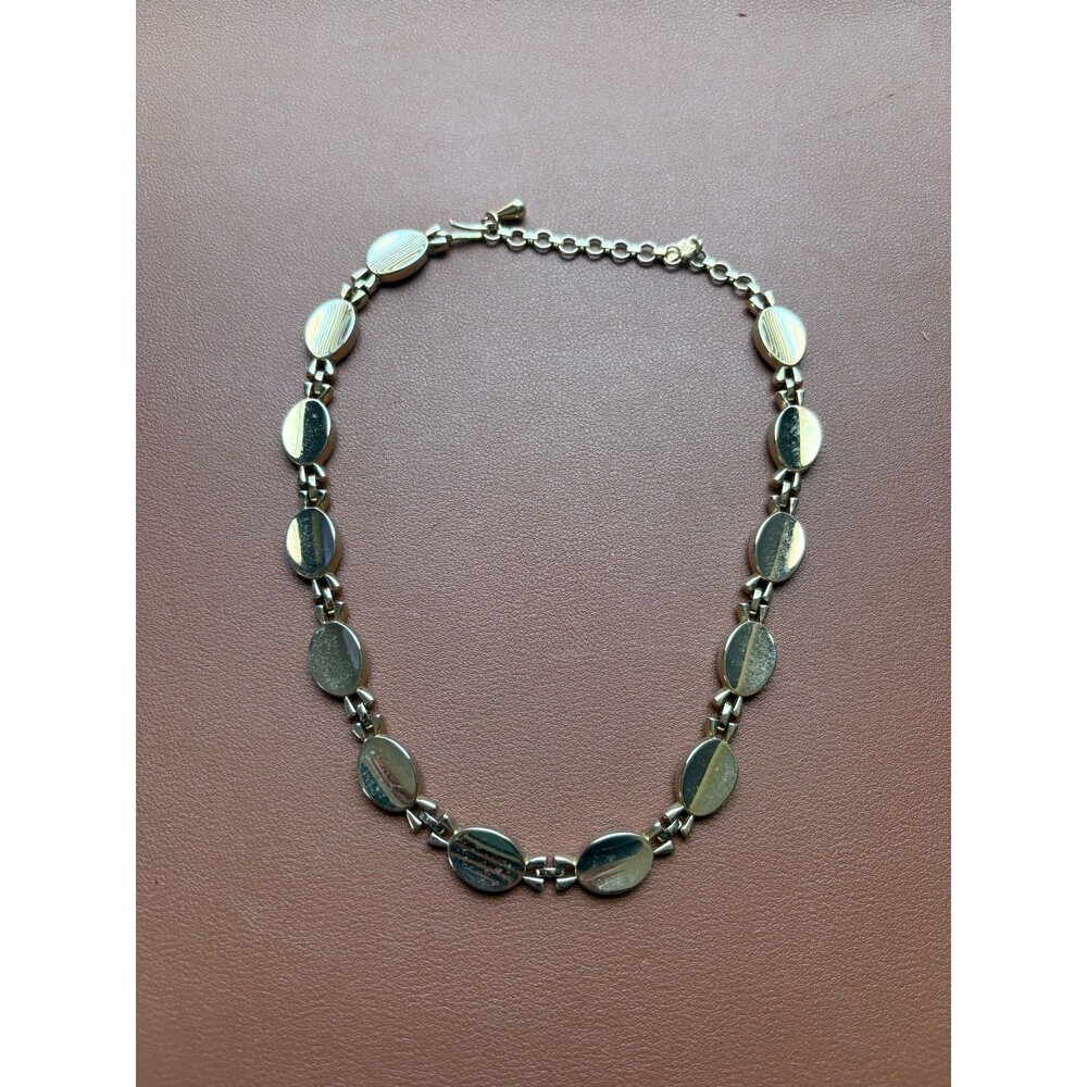 Vintage Gold Tone Oval Link Necklace Flat Chain Choker Jewelry Statement